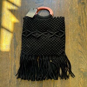 Danielle Nicole NWT black knit bag with wooden handle